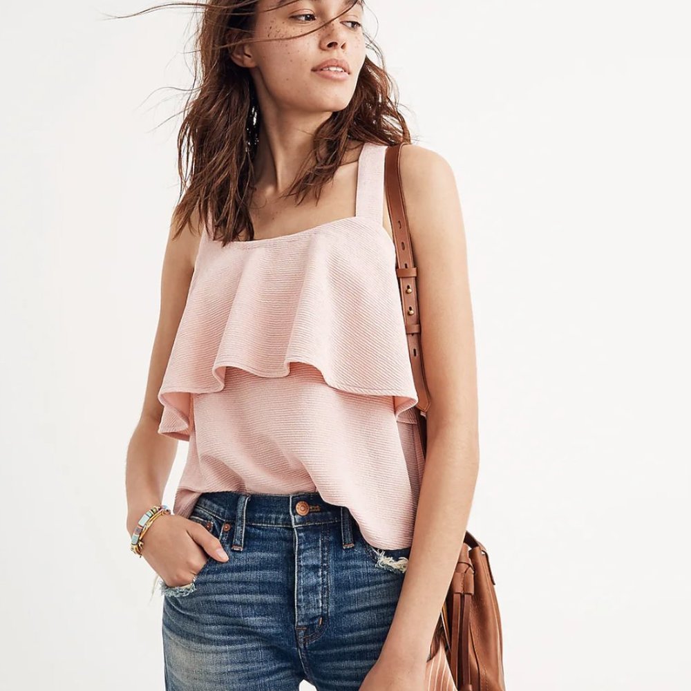 Madewell Texture & Thread Baby Pink Tiered Tank Top | Size M